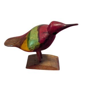 Carved Wood Bird Figural Folk Art MCM Midcentury Hummingbird Long Beak‎ Statue